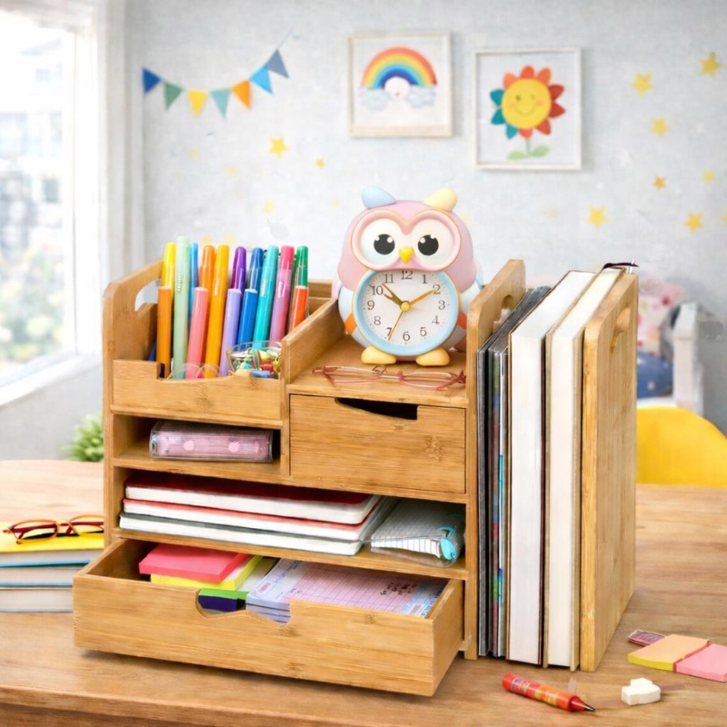 SmartHub Bamboo Desk Organizer with Drawer