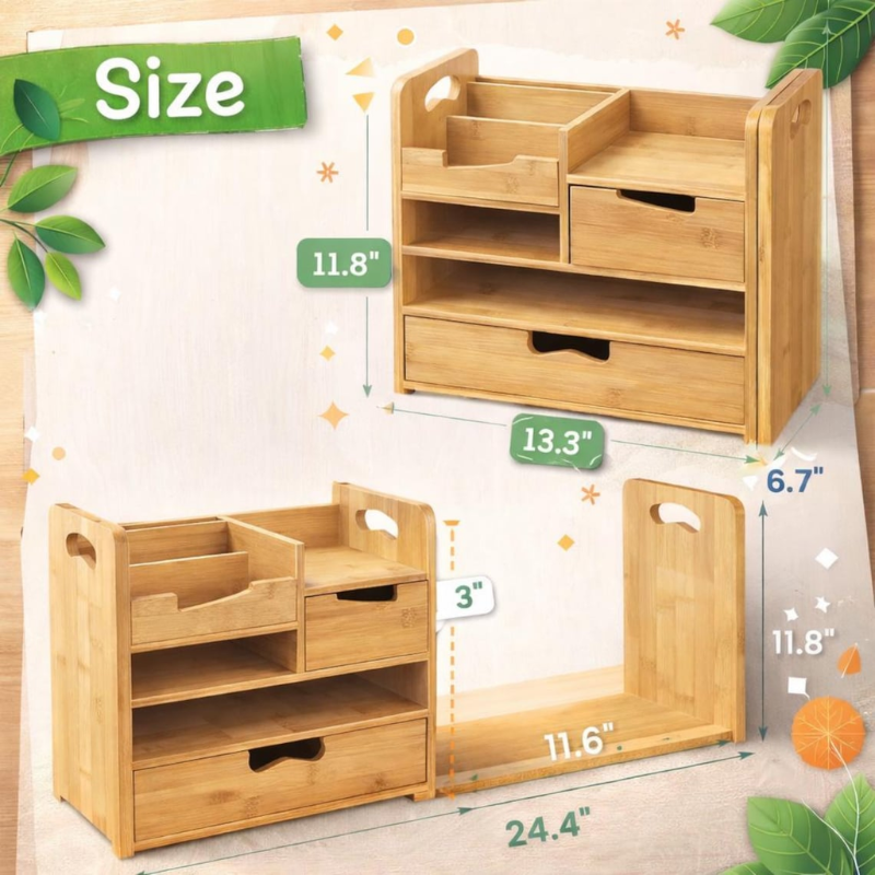 SmartHub Bamboo Desk Organizer with Drawer